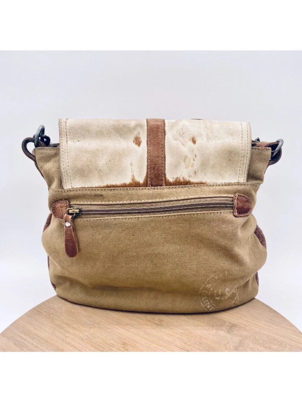 Myra Crossbody Bag Tan Canvas Leather Fold Over Purse Large Western Boho
